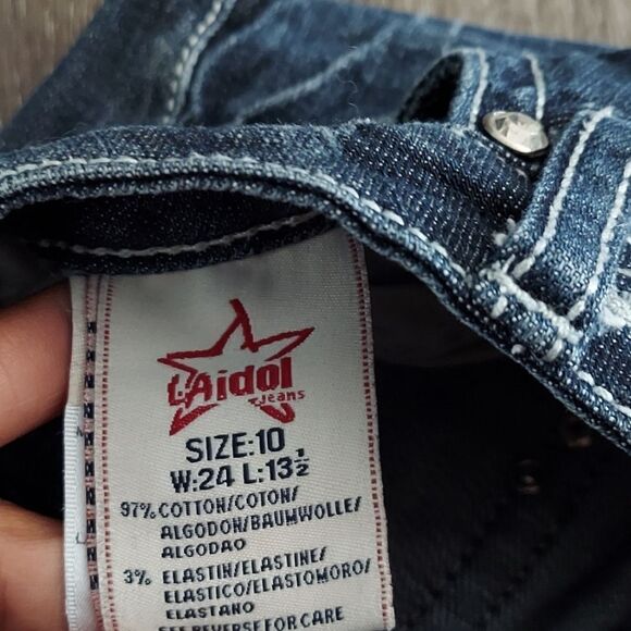 LA Idol USA Girls Denim Rhinestone Pockets Capri Jeans Size 10 - Picture 6 of 10